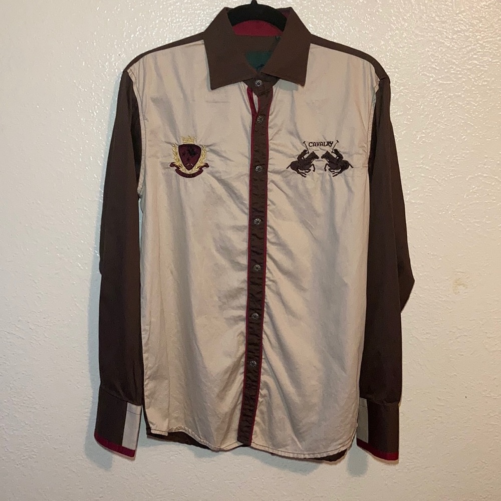 💡Men’s Cream / Brown Cowboy Button up Shirt
